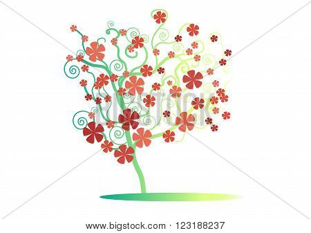 the pattern green tree with red flower on white background vector illustrationimage