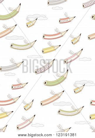 Pencils in the sky. Vector pattern illustration.