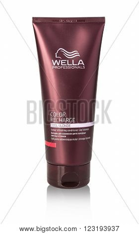 CHISINAU MOLDOVA - March 14 2016;: Tube of Wella Hair colour recharge.. Helps to protect your hair from sun damages. Produced by Wella Germany