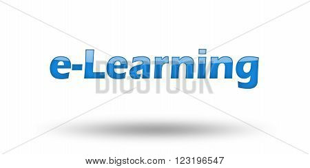 Word e-Learning with blue letters and shadow. Illustration, isolated on white