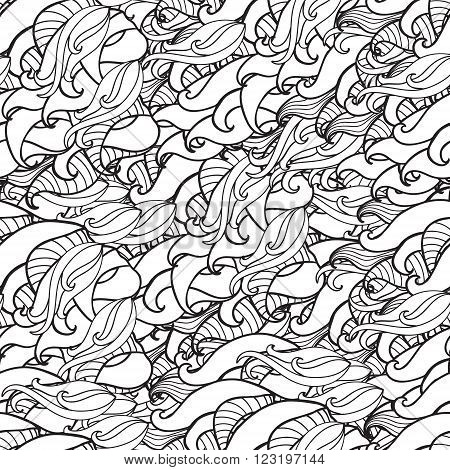 Coloring for adults. Seamless Pattern from wavesvector seamles pattern in white and black colors with. Can be used as adult coloring book, coloring page.