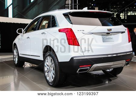 NEW YORK - March 23: A Cadillac XT5 exhibit at the 2016 New York International Auto Show during Press day,  public show is running from March 25th through April 3, 2016 in New York, NY.