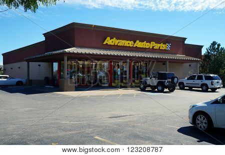 PLAINFIELD, ILLINOIS / UNITED STATES - SEPTEMBER 20, 2015: One may purchase automotive parts and supplies at the Advance Auto Parts store in Plainfield.