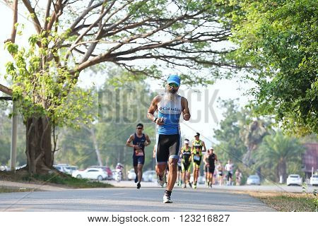 Phetchaburi Thailand - March 19 2016: The Amarin Outdoor Unlimited International Triathlon 2016 event at Naresuan Camp Cha-am beach in Phetchaburi.