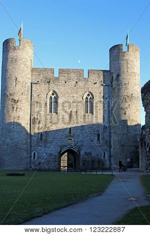 ancient monument of Caerphilly Castle in Wales