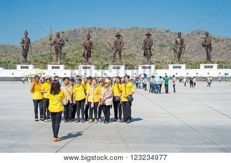 HUA HIN, THAILAND - JANUARY 30: Tourists visit Rajabhakti Park on January 30, 2016 in Hua Hin. Rajabhakti Park is a new tourist attraction displaying giant bronze statues of seven historic Thai kings.