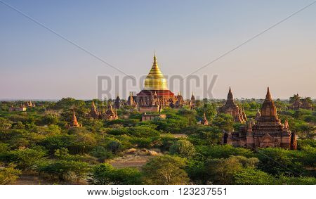 Dhammayazika Pagoda at sunset Bagan (Pagan) Myanmar