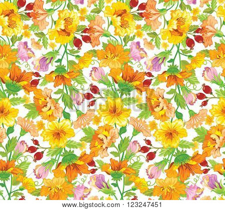 Vector illustration. Seamless flower patern in yellow shades