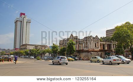 MAPUTO, MOZAMBIQUE - APRIL 29: Badly maintained colonial buildings in Maputo, Mozambique on April 29, 2012. Mozambique tries to receover from the over 20 years of civil war.