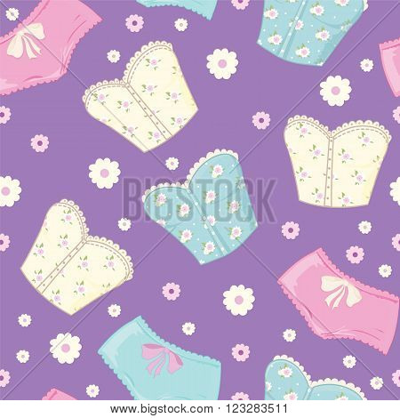 Vector reto pattern of fashion corset and shorts for sleep