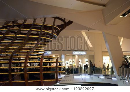 LAS VEGAS, USA - DECEMBER 23: A design element of the Mastros Ocean Club in The Crystals shopping mall at City Center on December 23 2015 in Las Vegas.