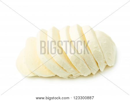 Sliced mozzarella cheese ball isolated over the white background