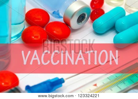 vaccination. Vaccine to treat disease. Syringe and vaccine with drugs.