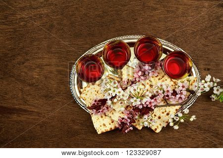 Pesach matzo passover with wine and matzoh jewish passover bread