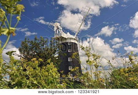 Windmill at Burnham Overy Staithe on the North Norfolk coast, Norfolk, UK.