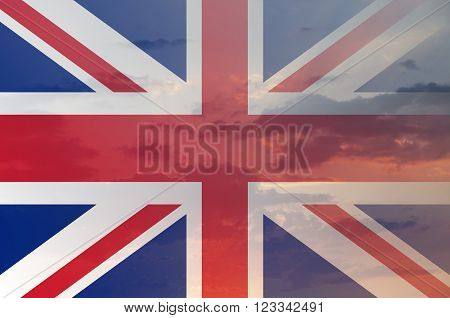 Flag of United Kingdom with sky. Abstract illustration.