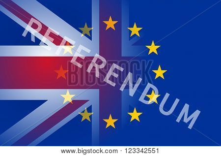 Flags of European Union and United Kingdom with inscription Referendum