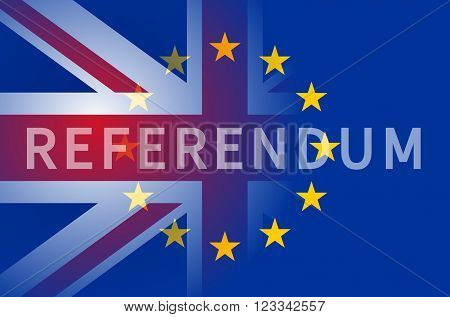 Flags of European Union and United Kingdom with inscription Referendum
