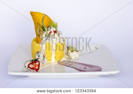 Peruvian Food: Causa Rellena, A smashed popatoes filled with crab meal.