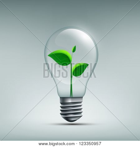 Icon Plant with leaves growing in a bulb. Recycling waste. Renewable energy sources. Stock vector illustration.