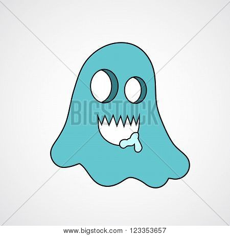 Cartoon blue smile comic ghost vector symbol isolated on background