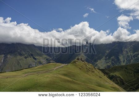 Tsminda Sameba / Holy Trinity Church Near The Kazbegi-gergeti Village, Georgia.