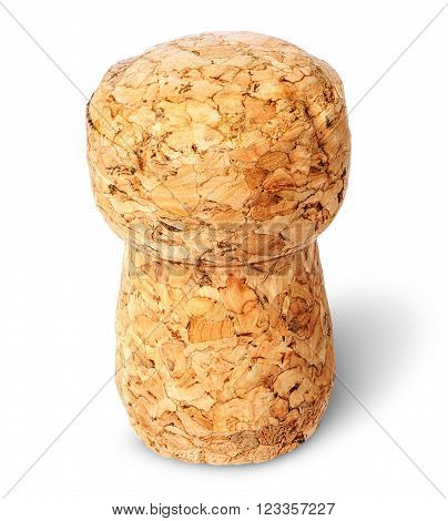 Closeup of champagne cork vertically top view isolated on white background