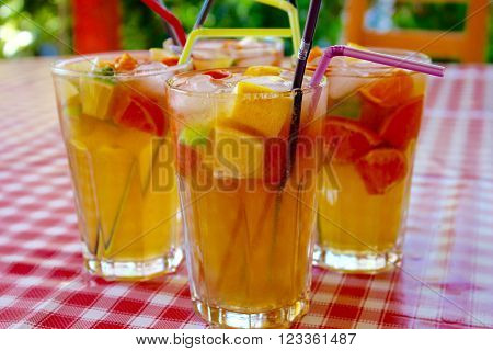 Homemade Iced Tea And Lemonade in a table