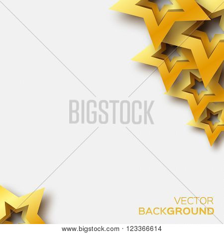 Abstract Origami Gold Stars on white vector background. Cosmic falling shining stars. Trendy Illustration for design