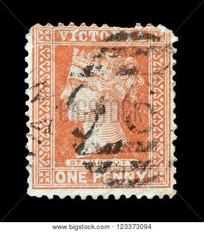 AUSTRALIA - CIRCA 1896 : Cancelled postage stamp printed by Australia, that shows portrait of queen Victoria.
