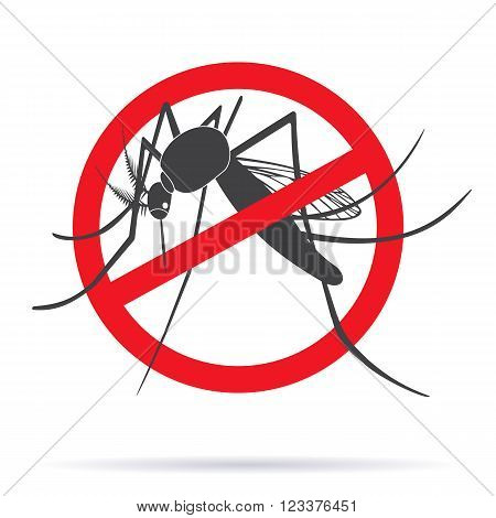 Zika alert banner poster flyer with aegypti aedes mosquito silhouette. Forbidden no mosquito sign. High quality graphic design elements isolated on white background with shadow. Healthcare concept