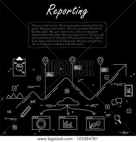 Hand Drawn Line Vector Doodle Of Concept Of Reporting And Statistics In Black And White