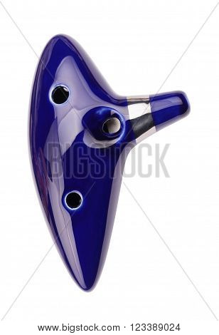 image of one Blue Ocarina isolated on white