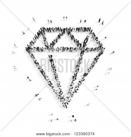 A group of people in the shape of Briliant, flash mob.3D illustration.black and white