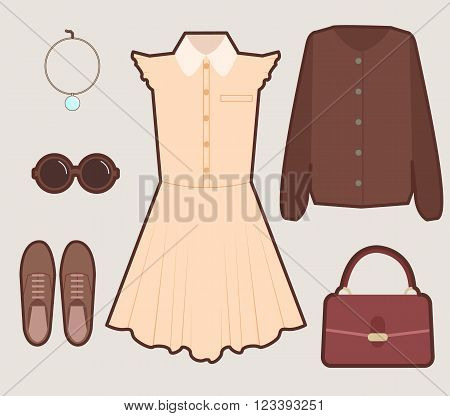 Set of vintage young girl dress look