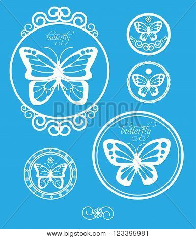 Set of vintage butterfly labels emblems and design elements. Vector illustration