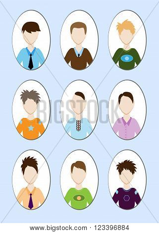 Cartoon Illustration Of A Handsome Young Man With Various Hair Style. Vector