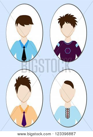 Cartoon Illustration Of A Handsome Young Man With Various Hair Style. Vector