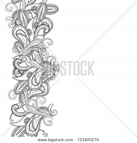 Coloring book page for adults. Mandala with vintage flowers pattern. Zendala. Zentagle. Can be used as website background, card, invitation. Black and white uncolored pattern.