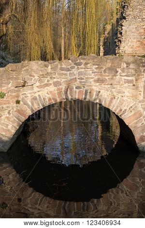 Ruin in the public park Schoental in Aschaffenburg at the river Main (Bavaria, Germany)