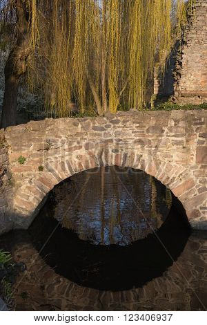 Ruin in the public park Schoental in Aschaffenburg at the river Main (Bavaria, Germany)