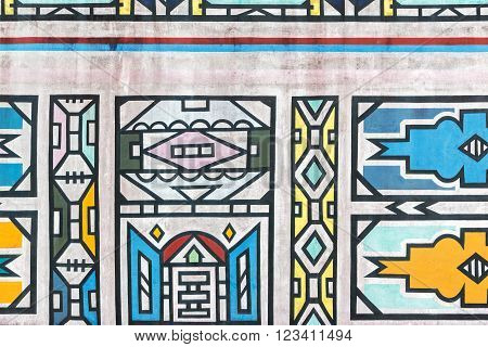 Traditional way in which the Ndebele tribe of South Africa paint their houses on the wall.