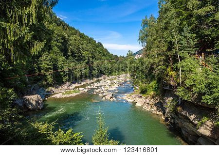 The Mountain River Prut And Waterfalls In Yaremche Carpathians Ukraine