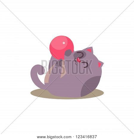 Cat Playing With Ball Adorable Emoji Flat Vector Caroon Style Isolated Icon