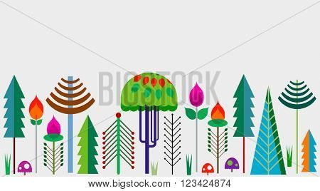 forest border with colorful whimsy trees 