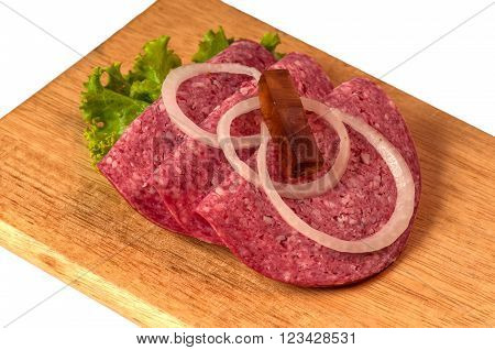 Scandinavian sandwich food salami on white background