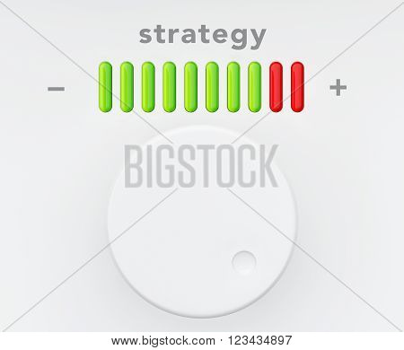 Control Knob with Strategy Progress Scale extreme closeup. 3d Rendering