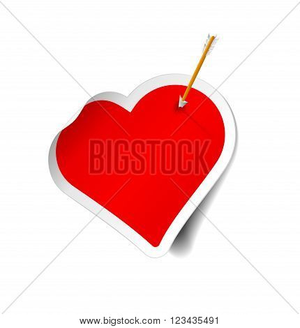 Arrow on sticker heart. Vector illustration isolated on white background.