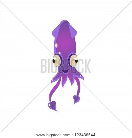 Puple Squid Character Isolated Flat Childish Colorful Vector Icon On White Background