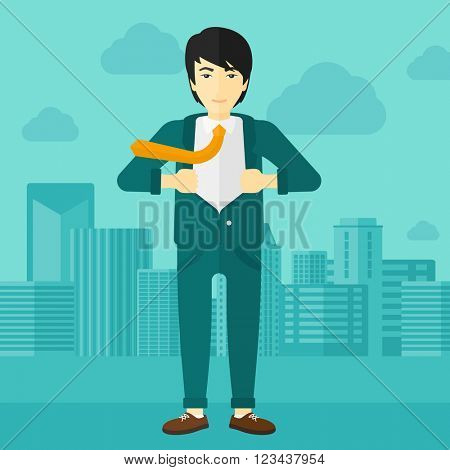 Businessman taking off jacket.
